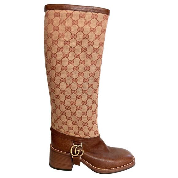 Gucci T-Original GG Canvas Riding Boots Brown Leather Monogram Size 39 EU / 9 US - Picture 3 of 10